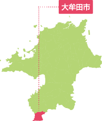 福岡県の地図上における大牟田市の場所