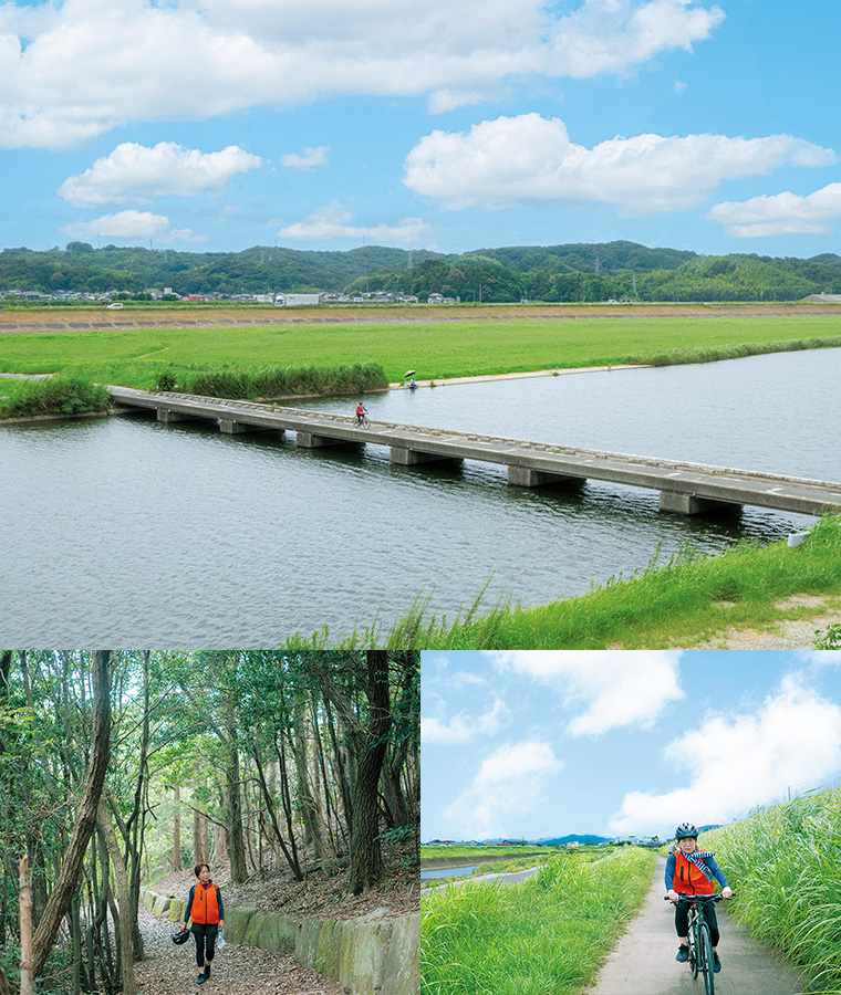 川沿いなどをサイクリングしている写真 川沿いなどをサイクリングしている写真