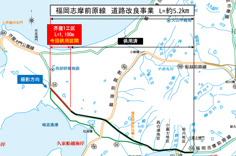 芥屋1工区を赤線で示した位置図です。