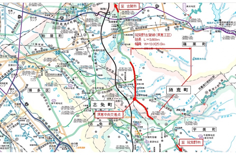 筑紫野古賀線須恵中央交差点の位置図です