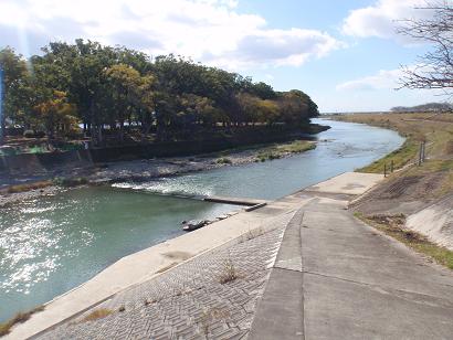 船小屋温泉大橋付近より望む矢部川と中の島公園