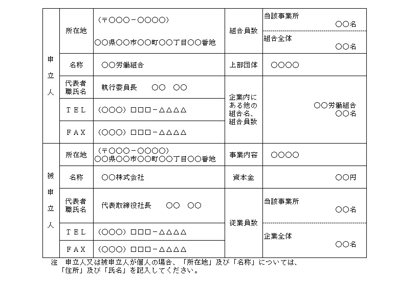 申立書表様式